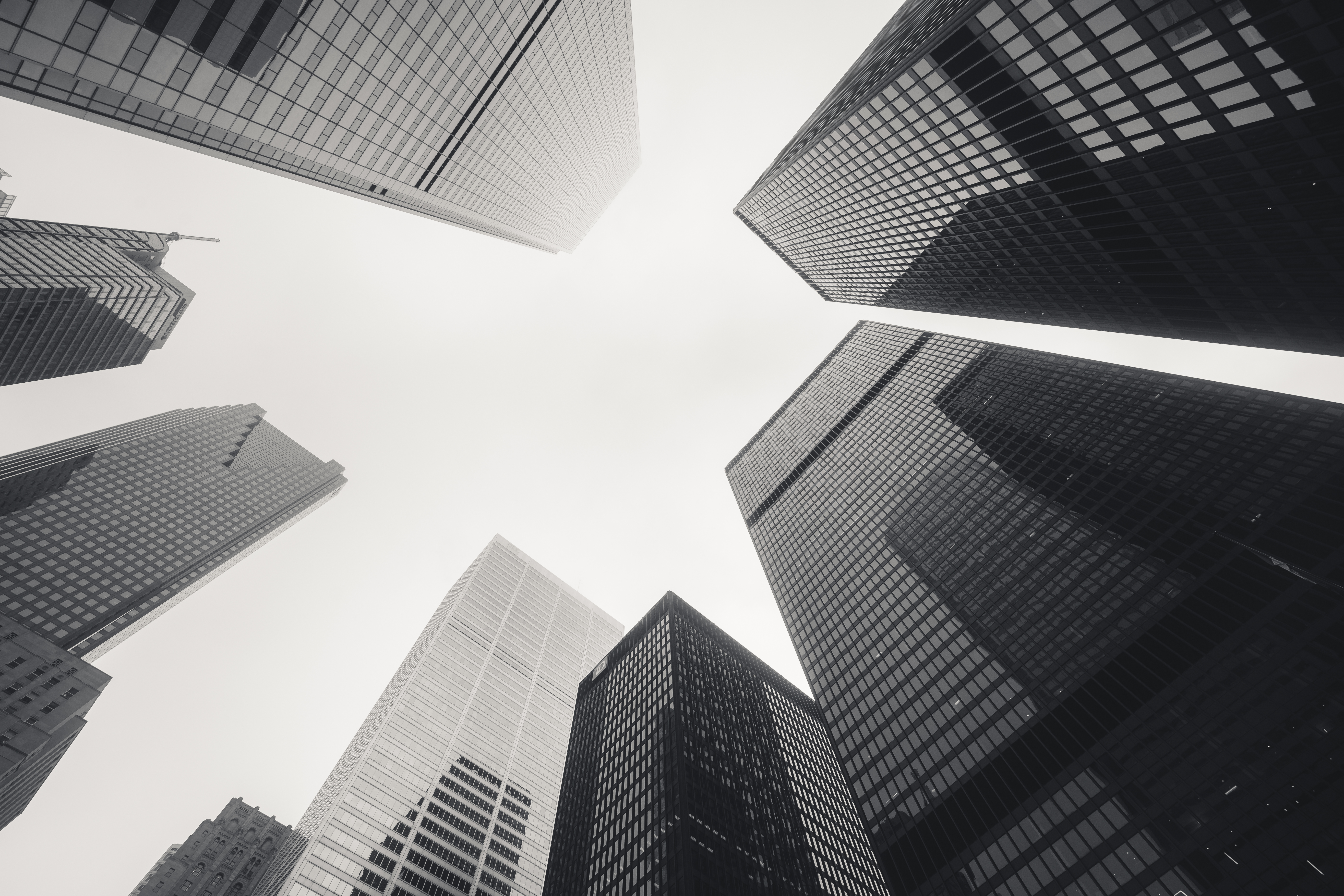 Black and White Monochromatic Image of Urban Downtown Skyscraper