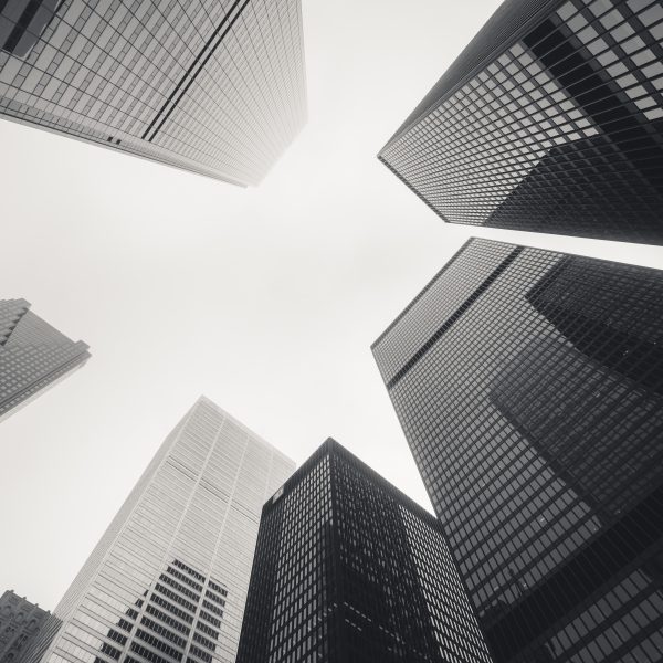 Black and White Monochromatic Image of Urban Downtown Skyscraper